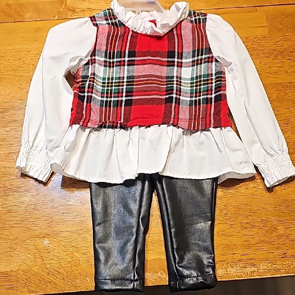Plaid Ruffle Top with Black Leggings